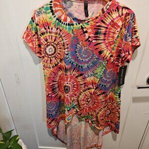 NEW ASHLEY BLUE MULTICLORED TUNIC TOP (SIZE 2X)